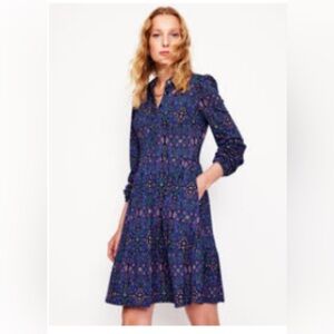 Boden Blue and Purple Paisley Long Sleeve Shirt Dress